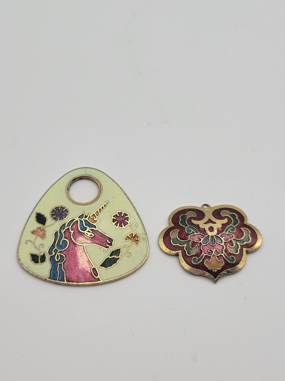 Unicorn & Floral Cloisonné Necklace Pendants
